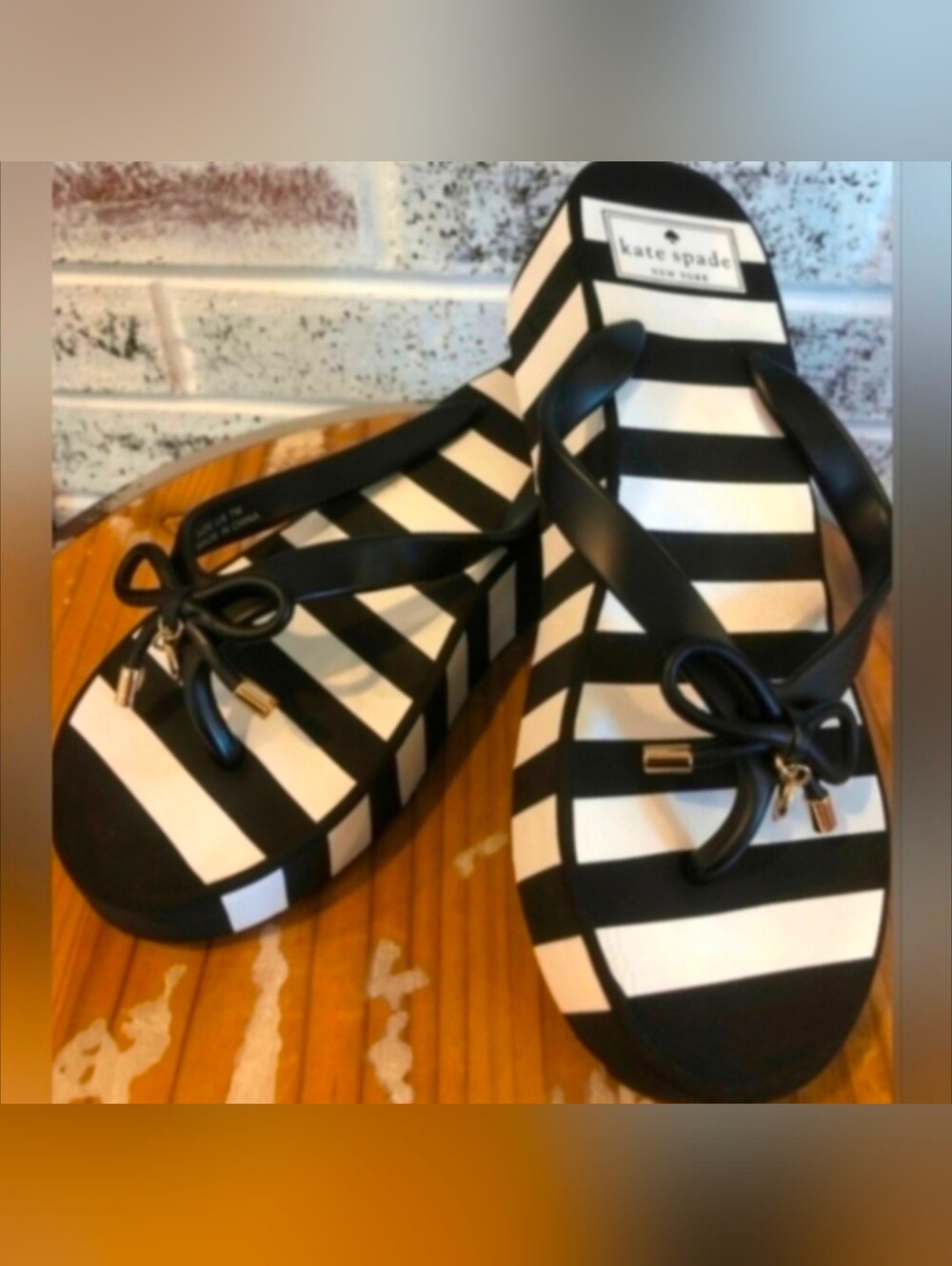 Kate Spade Black and White Striped Thick Platform Sandals with Bow